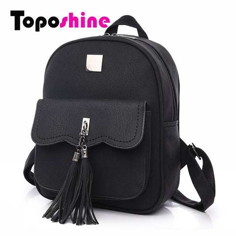 Toposhine 2017 Tassel Women Backpacks Fashion PU Leather Lady Backpacks High Quality Fashion Girls Backpack Cute School Bag 1588