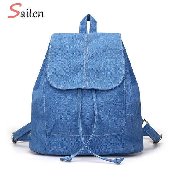 2017 New Denim Canvas Women Backpack Drawstring School Bags For Teenagers Girls Small Backpack Female Rucksack Mochilas Feminina