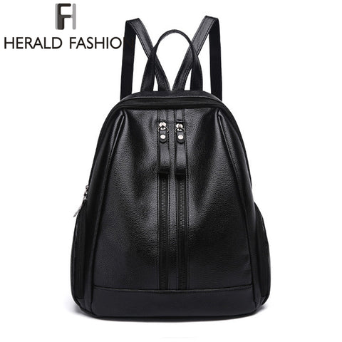 Herald Fasion PU Leather Backpacks for Adolescent Girls Zipper Backpack Female Backpack to School Notebooks Laptop College bag