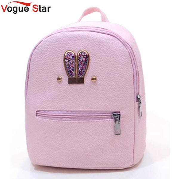 Fashion 2018 New backpack  PU leather Women bag Sweet girl mini shoulder bag Cute rabbit ear Sequins rivet small backpack LS536