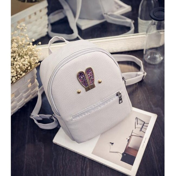 Fashion 2018 New backpack  PU leather Women bag Sweet girl mini shoulder bag Cute rabbit ear Sequins rivet small backpack LS536