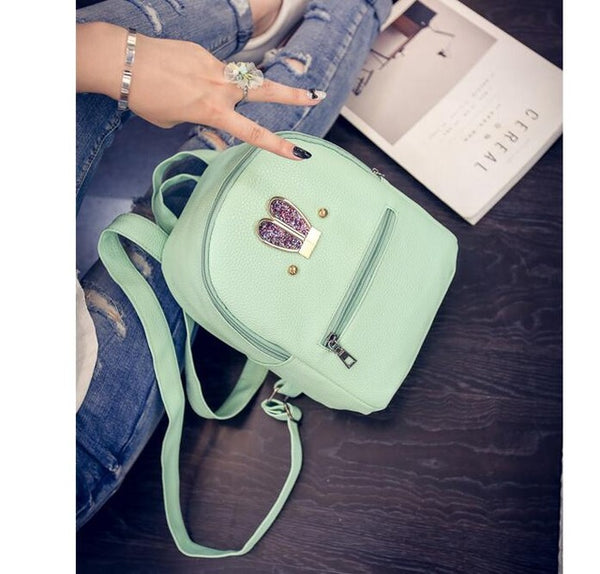 Fashion 2018 New backpack  PU leather Women bag Sweet girl mini shoulder bag Cute rabbit ear Sequins rivet small backpack LS536