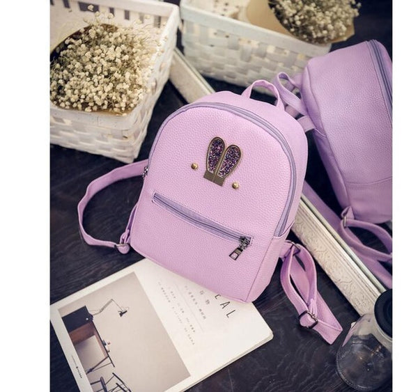 Fashion 2018 New backpack  PU leather Women bag Sweet girl mini shoulder bag Cute rabbit ear Sequins rivet small backpack LS536