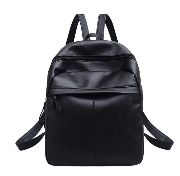 High Quality PU Leather Women Backpack Fashion Solid School Bags For Teenager Girls Large Capacity Casual Women Black Backpack L