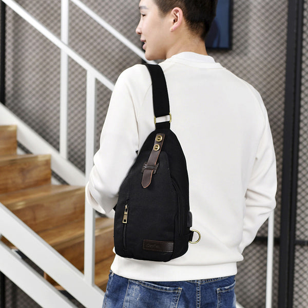 Men's Fashion Crossbody Bag Outdoor Multifunction Casual Chest Bag with USB