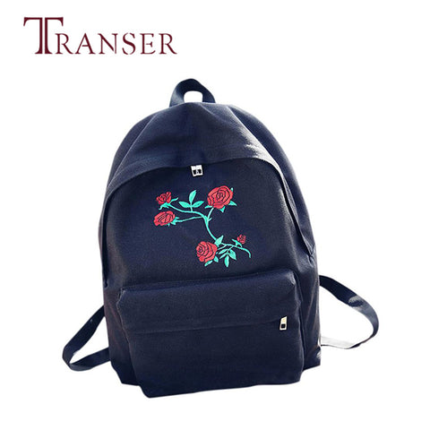 TRANSER Women Fashion Zipper High Quality Women Girls Embroidery Rose School Bag Girls Travel Laptop Backpack School Bag Aug21