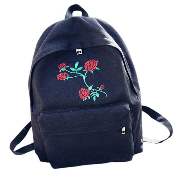 TRANSER Women Fashion Zipper High Quality Women Girls Embroidery Rose School Bag Girls Travel Laptop Backpack School Bag Aug21